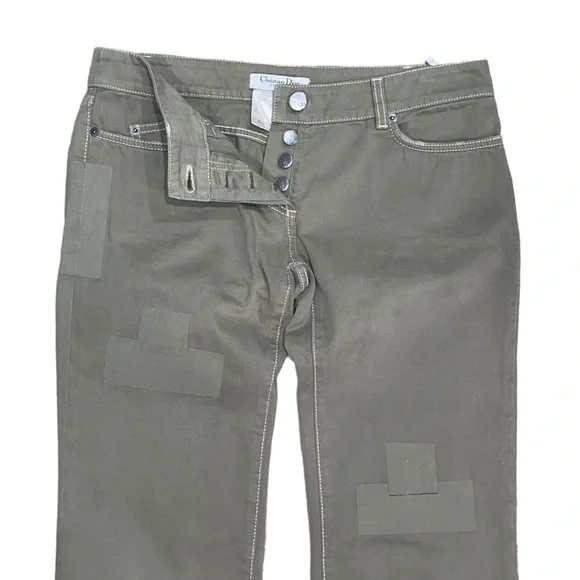 Christian Dior Boutique Woman’s Army Green Tape Patch Denim Jeans Size 6 - Picture 3 of 7